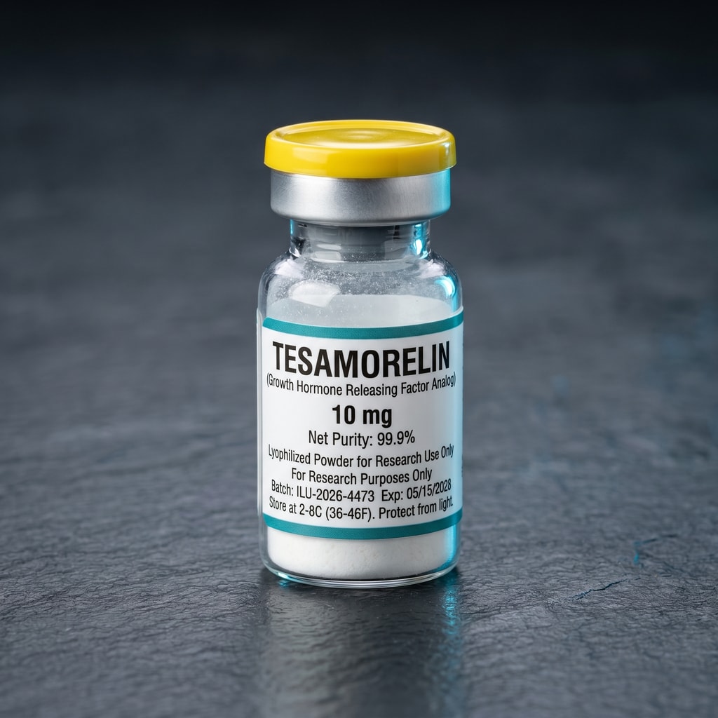 Tesamorelin research peptide vial